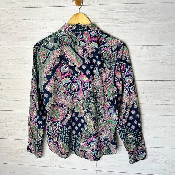 Lauren Ralph Lauren Top Womens Size Large Colorful Paisley Patchwork Non Iron - Picture 11 of 16